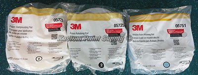 3M Perfect-It Foam Buffing Compounding Pads 05723 05725 05751 Kit 6 PADS TOTAL - Kustom Paint Supply