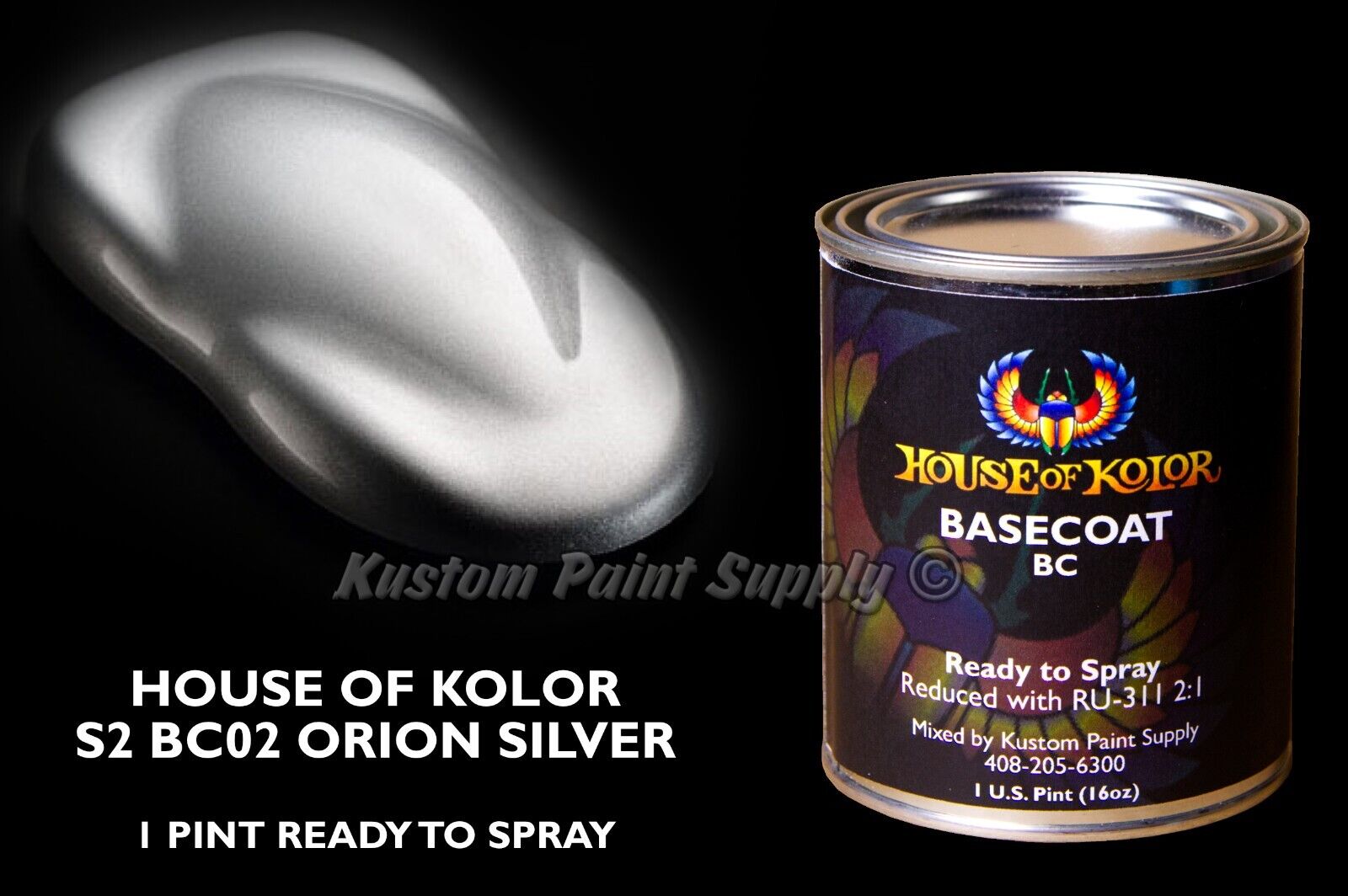 Orion Silver Basecoat BC02 House of Kolor 1 Pint Can Ready to Spray or Unmixed