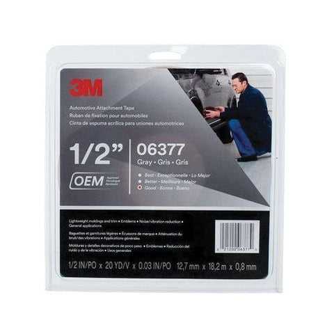 3M 06377 Automotive Attachment Tape 1/2" x 20yds Gray - 1 Roll