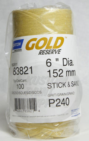 240 Grit DA 6'' Gold Reserve Norton Abrasive Sand Paper 100 Discs 83821 - Kustom Paint Supply
