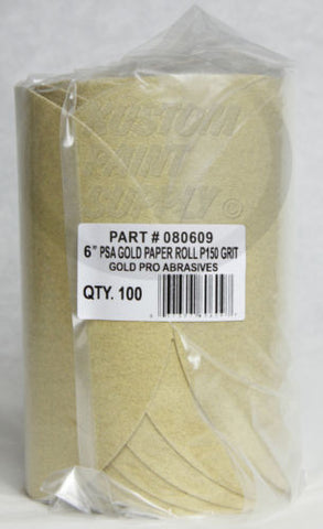 150 Grit DA 6'' Gold Pro Abrasive Sand Paper PSA Sticky 100 Discs - Kustom Paint Supply