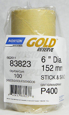 400 Grit DA 6'' Gold Reserve Norton Abrasive Sand Paper 100 Discs 83823 - Kustom Paint Supply