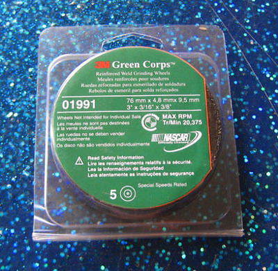 1 Pk (5 Each) - 3M - 3" x 3/16" x 3/8" Green Corps Cut-Off Wheel 01991 - Kustom Paint Supply