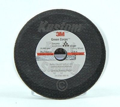 3M 01987  3" x 1/32" x 3/8" Green Corps Cut-Off Wheel - Kustom Paint Supply