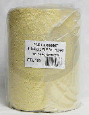 100 Grit DA 6'' Gold Pro Abrasive Sand Paper PSA Sticky 100 Discs - Kustom Paint Supply