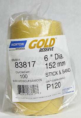 120 Grit DA 6'' Gold Reserve Norton Abrasive Sand Paper 100 Discs 83817 - Kustom Paint Supply