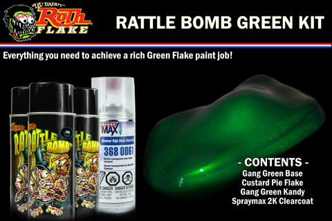 Rattle Bomb Kit - Green Kit - Aerosol Metal Flake, Basecoat, Kandy, Clearcoat