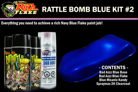 Rattle Bomb Kit - Blue Kit #2 - Aerosol Metal Flake, Basecoat, Kandy, Clearcoat