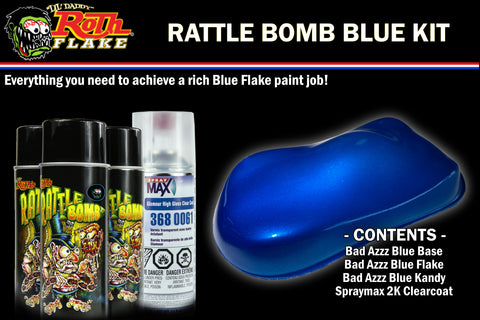 Rattle Bomb Kit - Blue Kit - Aerosol Metal Flake, Basecoat, Kandy, Clearcoat