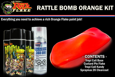 Rattle Bomb Kit - Orange Kit - Aerosol Metal Flake, Basecoat, Kandy, Clearcoat