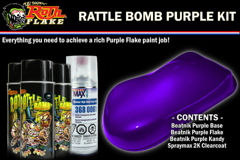 Rattle Bomb Kit - Purple Kit - Aerosol Metal Flake, Basecoat, Kandy, Clearcoat