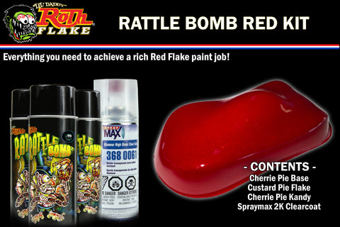 Rattle Bomb Kit - Red Kit - Aerosol Metal Flake, Basecoat, Kandy, Clearcoat