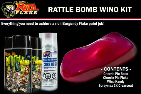 Rattle Bomb Kit - Wino Kit - Aerosol Metal Flake, Basecoat, Kandy, Clearcoat