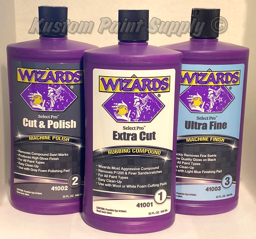 Wizards 3 Step Compound Polish and Machine Finish Kit Select Pro Quart ...