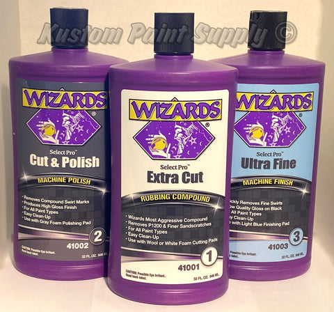 Wizards 3 Step Compound Polish and Machine Finish Kit Select Pro Quarts