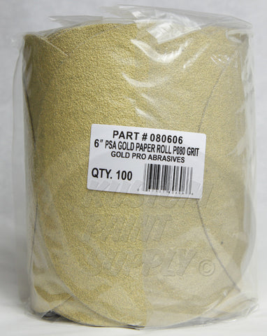 80 Grit DA 6'' Gold Pro Abrasive Sand Paper PSA Sticky 100 Discs 080606 - Kustom Paint Supply